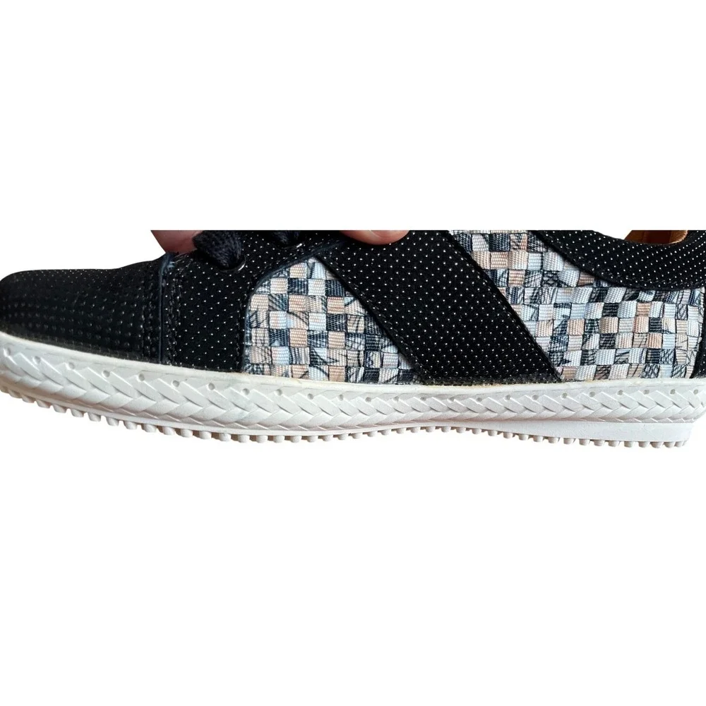 Bernie Mev Womens‎ Black Woven Dotted Low Top Sneakers Size 38/7 Lace Up Shoes